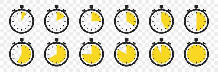 Stopwatch icons collection in a flat design. Timer icons. Vector illustration
