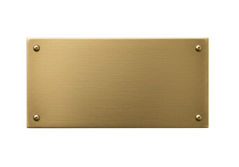 Brushed brass rectangular plaque with four screws isolated on transparent background