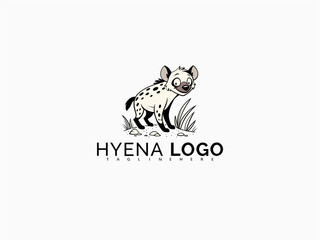 Cute baby hyena cartoon logo in vector style. Minimalist black and white design perfect for children’s books, toy branding, product labels, or creative educational design sets.

