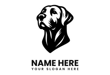 A stylized black and white illustration of a Labrador Retriever dog head.