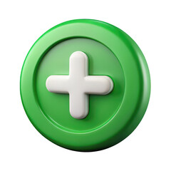 3D Green Heart with Plus Sign isolated on transparent background Remove png