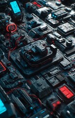 Complex futuristic machinery with glowing elements