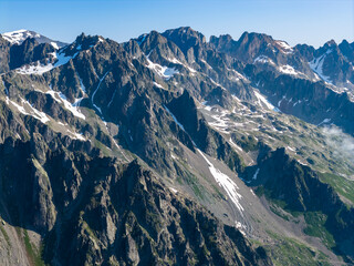 Snow melting in springtime at Le Mont Blanc in the French Alps