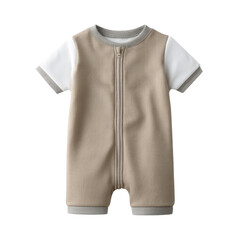 Fototapeta premium Stylish Baby Romper with Short Sleeves and Zipper Closure in Neutral Tones for Comfortable Infant Wear Transparent background or png