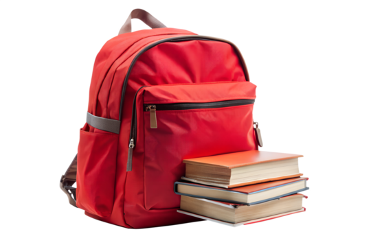 red school backpack isolated on white background 