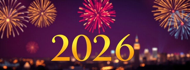 Celebrating the arrival of 2026 with a festive display of fireworks and city lights in the background.