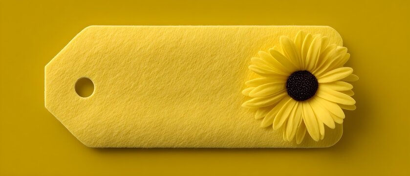 Yellow felt tag adorned with a sunflower