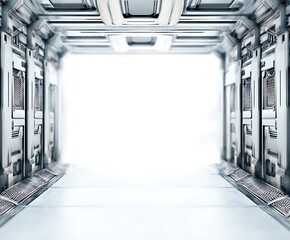 Futuristic corridor with light at the end