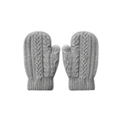 Cozy Gray Mittens with Cable Knit Pattern for Winter Warmth and Comfort in Cold Weather Activities Transparent background or png