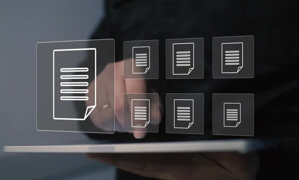 ERP, document management concept with icons on virtual screen