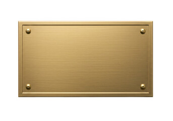 Brushed brass rectangular plaque with raised border and four brass screws isolated on transparent background