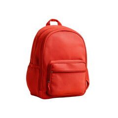 Bright Red Backpack with Zippered Pocket for School or Travel Use, Stylish and Functional Design for Everyday Carry Transparent background or png