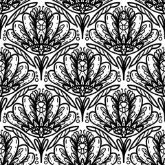 250674 line scribble seamless scallop pattern, motifs floral hand drawn, scribble style, scallop pattern, design for seamless floral pattern, printing, wrapping, background and craft 