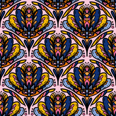 250675 colorful line scribble seamless background, motifs floral hand drawn, scribble style, scallop pattern, design for seamless floral pattern, printing, wrapping, background and craft