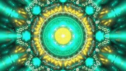 Bright cyan and magenta colors blend seamlessly, creating a mesmerizing mandala pattern. - Powered by Adobe