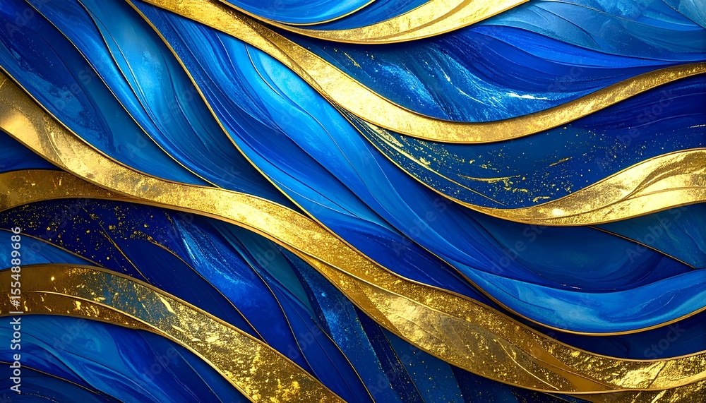 Poster abstract waves background with blue and golden colors