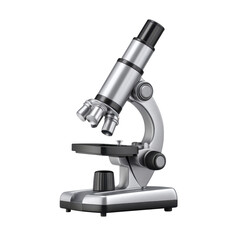Fototapeta premium Detailed Close-Up of a Modern Laboratory Microscope on a Isolated White Background for Science and Education Purposes Transparent background or png