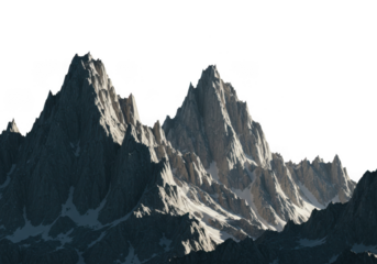 Jagged mountain peaks with snow patches isolated on transparent background
