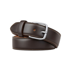 Elegant Brown Leather Belt with Classic Silver Buckle for Fashionable Attire and Accessories in Minimalist Style Transparent background or png