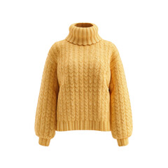 Cozy Textured Yellow Sweater with Turtleneck Design Perfect for Autumn and Winter Fashion Styles Transparent background or png