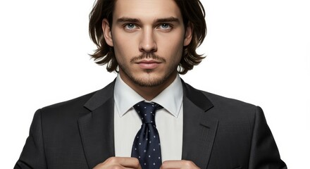 Confident Man Wearing Suit and Tie Looking at Camera