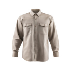 Fototapeta premium Classic Taupe Long Sleeve Button-Up Shirt for Casual or Formal Wear in Versatile and Stylish Design Transparent background or png