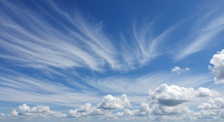 Sky with Cirrus Clouds and Cumulus Clouds on a Sunny Day