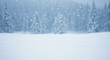 Snow Falling in Winter Forest Landscape