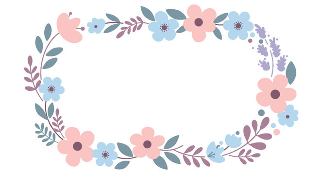 Floral wreath vector illustration for spring greeting card in flat design