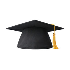 Classic Black Graduation Cap with Yellow Tassel on White Background for Academic Achievement and Celebrations Transparent background or png