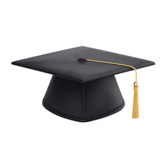 Traditional Black Graduation Cap with Gold Tassel Isolated on White Background for Educational Celebrations and Achievements Transparent background or png