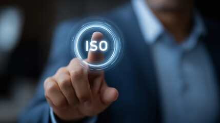 ISO Certification Concept with Businessman and Global Interface