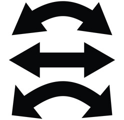 Dual sided arrow vector, icon, silhouette design. Semicircular curved thin, long double ended arrow vector design for website, app and logo design. Horizontal dual side arrow.