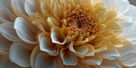 Elegant white and yellow dahlia with intricate details and delicate textures on clean simple background, perfect for wallpaper or cover design