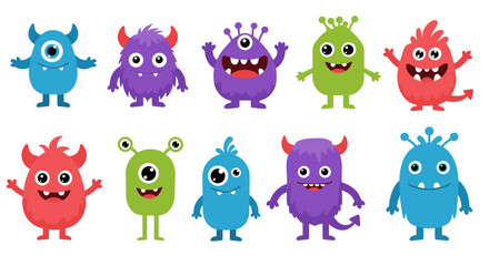 Fototapeta premium Cute cartoon monsters vector illustration for kids' design in flat style