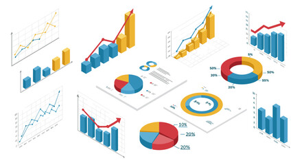 Obraz premium Business analytics data visualization vector illustration for reports and presentations in isometric style