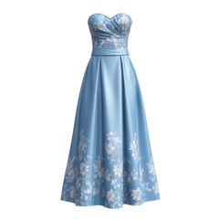 Fototapeta premium Elegant Blue Strapless Evening Dress with Floral Embroidery for Formal Events and Special Occasions Transparent background or png