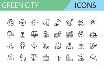 Set of Icons Representing Green Technologies for Urban Environments