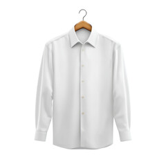 Elegant white long sleeve shirt hanging on a hanger, perfect for fashion, presentation, or clothing marketing use Transparent background or png