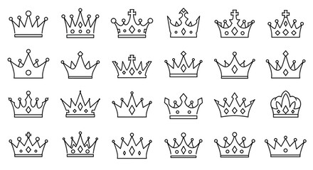Royal crowns collection vector illustration - line style design for her majesty theme