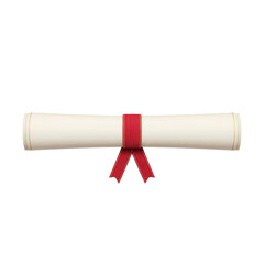 Rolled Diploma Scroll with Red Ribbon, Graduation Certificate Symbolizing Achievement and Success in Education Transparent background or png