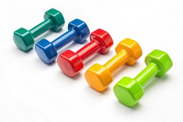 Set of Colorful Dumbbells on White Background