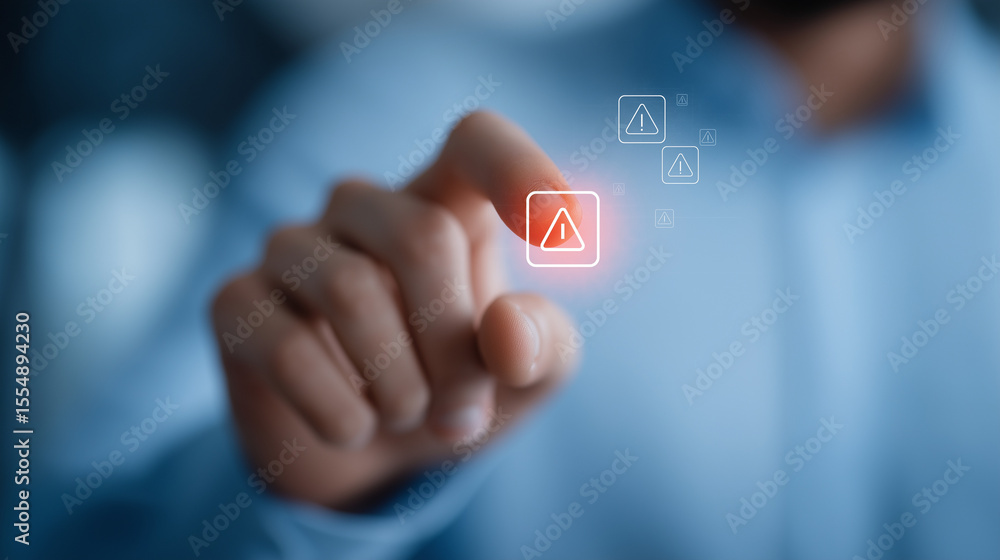 Poster virtual interface system warning with cybersecurity alerts
