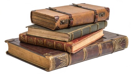  Stack of Antique Leather-Bound Books with Ornate Gold Detailing – Vintage Literature Aesthetic.