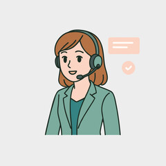 Illustration of a call center woman wearing a headset with a message