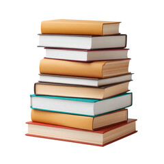 Stacked Books with Varying Cover Colors and Textures for Educational and Literary Concepts in Modern Design Transparent background or png