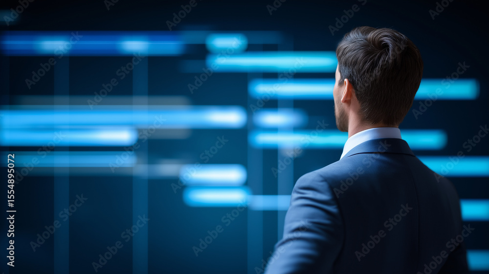 Poster project management concepts with digital gantt charts and ai technology
