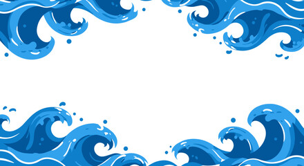 Fototapeta premium Ocean waves vector illustration: design for print and poster in flat style