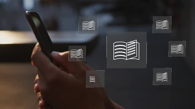 e-library, many e-book icons, electronic books online, knowledge base on internet, digital library or e-library
