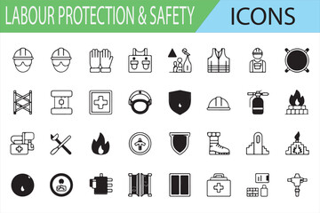 Set of Safety and Protection Icons for Labor and Construction Sites

